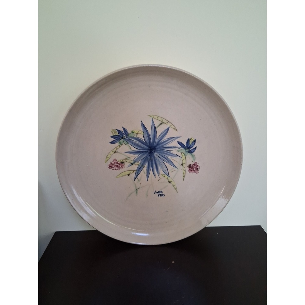 Hand Painted Stoneware Plate.  Botanical.  LWGA 1983.